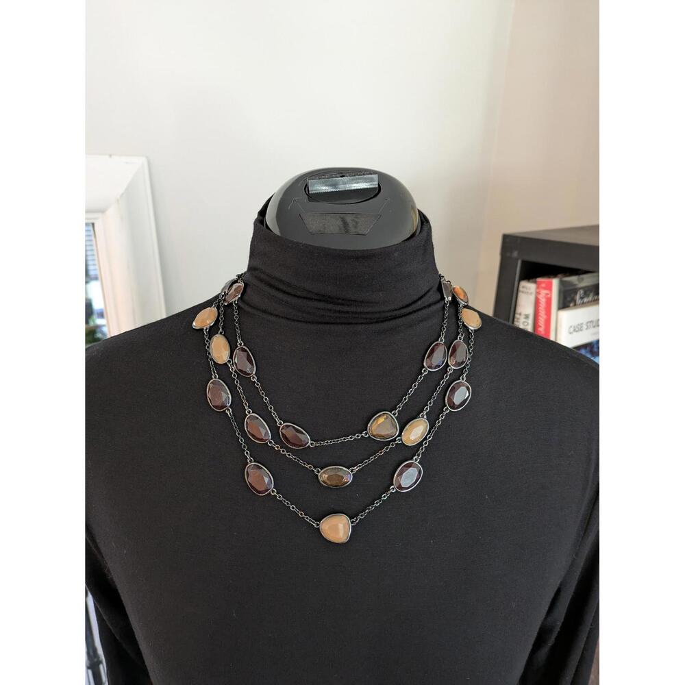 Bohemian Style Layered  Red & Yellow Stone Necklace, Adjustable